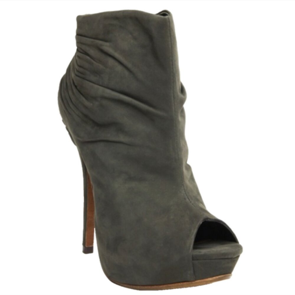 NWOB Schutz Gray Bree Peep Toe Chinchilla Ankle Boot